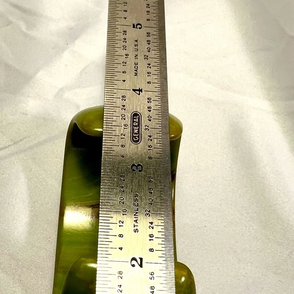 Vintage Yellowgreen Marbled Bakelite Cuff Bracelet “Yves Ste.Laurent like”